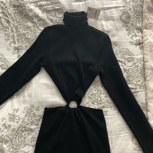 Turtleneck Long Sleeve Open Back Sweater Dress